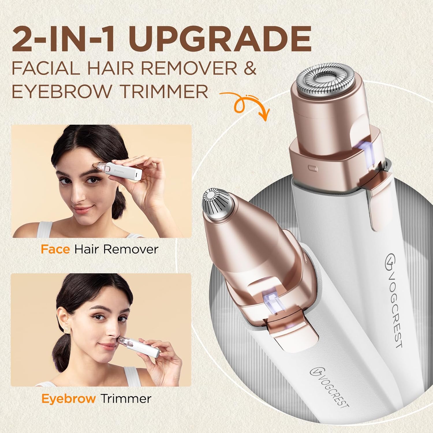 Detalle de Portable Eyebrow Trimmer & Facial Hair Remover for Women – 2 in 1, Rechargeable with Built-in LED