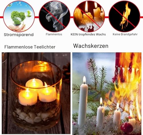 Detalle de Anziner 12er LED-Teelichter – flackernde, batteriebetriebene Kerzen mit langer Laufzeit (200 h), warmes Gelb