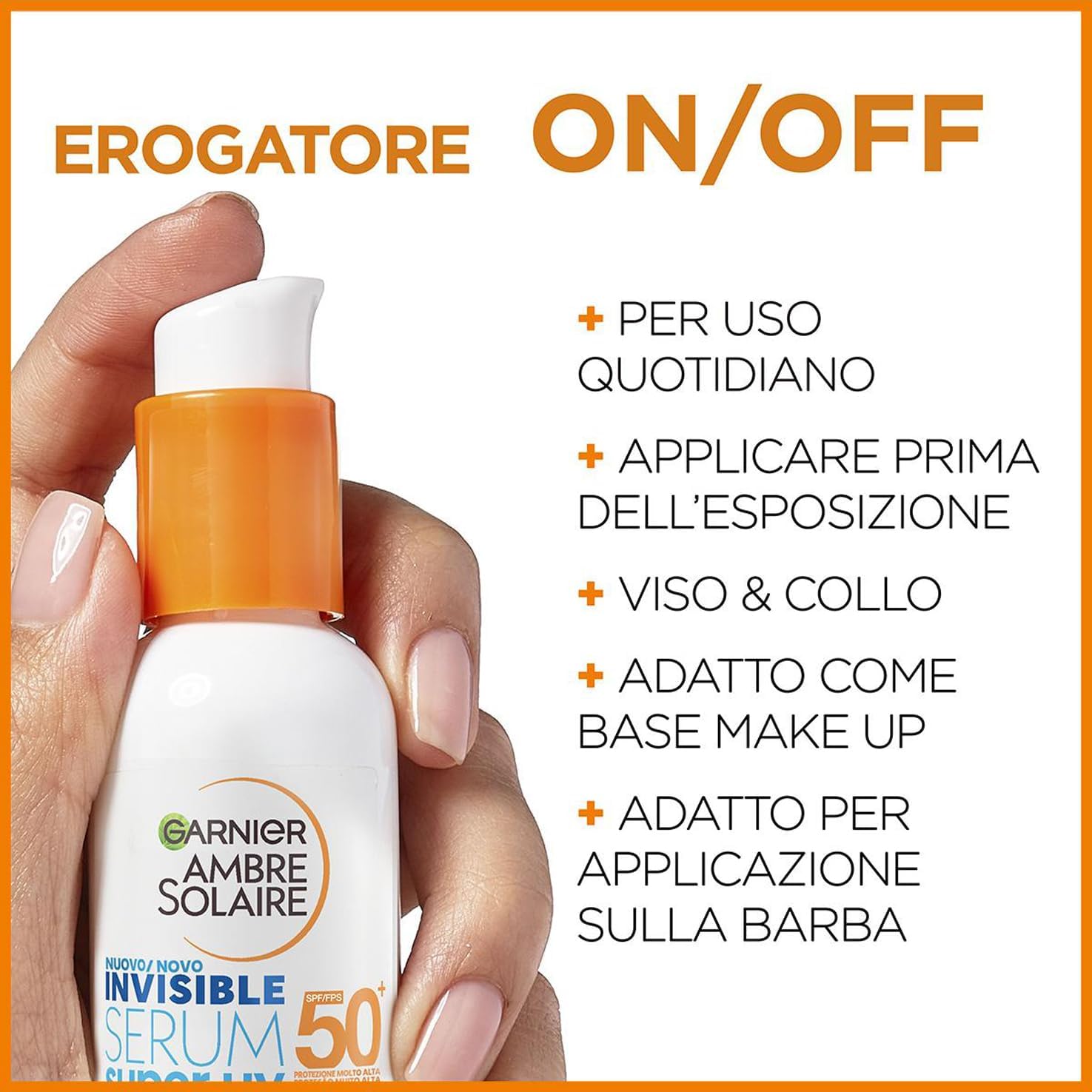 Detalle 2 de Garnier Siero Viso Protettivo Invisibile Super UV SPF 50+ con Ceramide Protect, Ambre Solaire (30 ml)