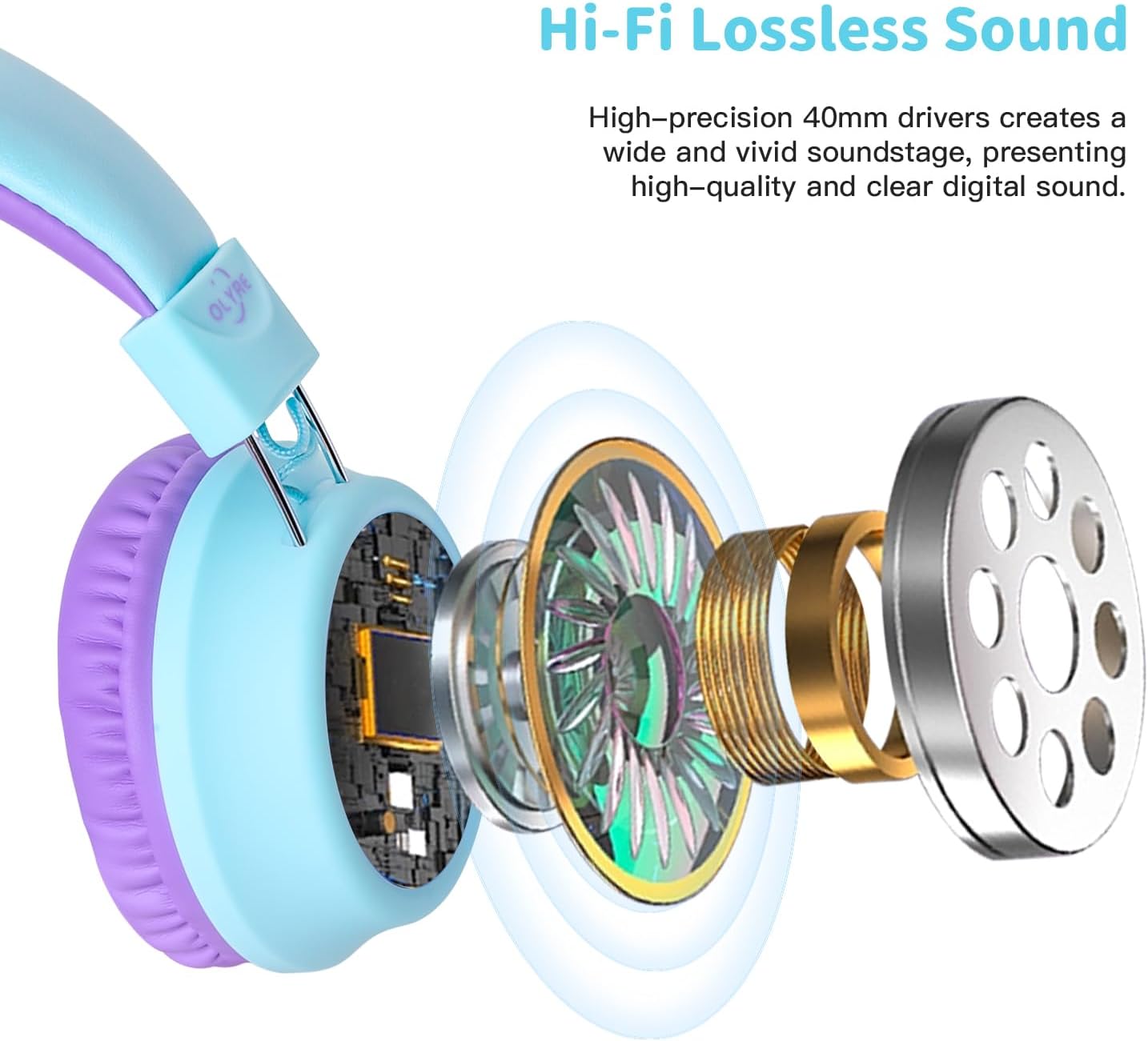 Thumbnail 6 de Olyre Foldable Kids Wired Headphones with Microphone – Blue & Purple, Safe Listening for Zoom Classes