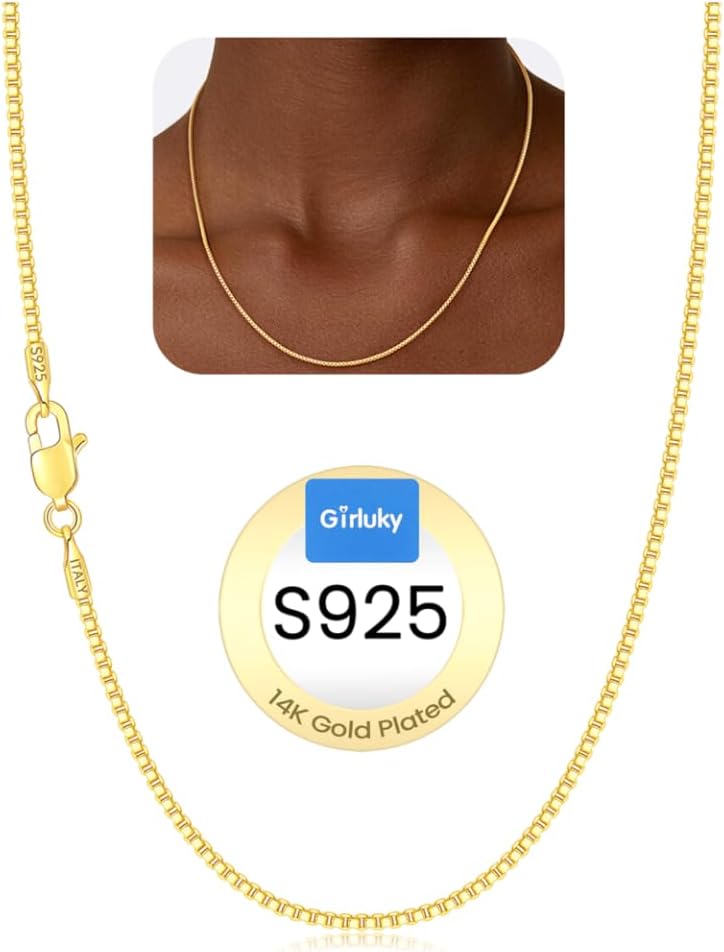 Detalle de Girluky Box Chain Necklace, 925 Sterling Silver