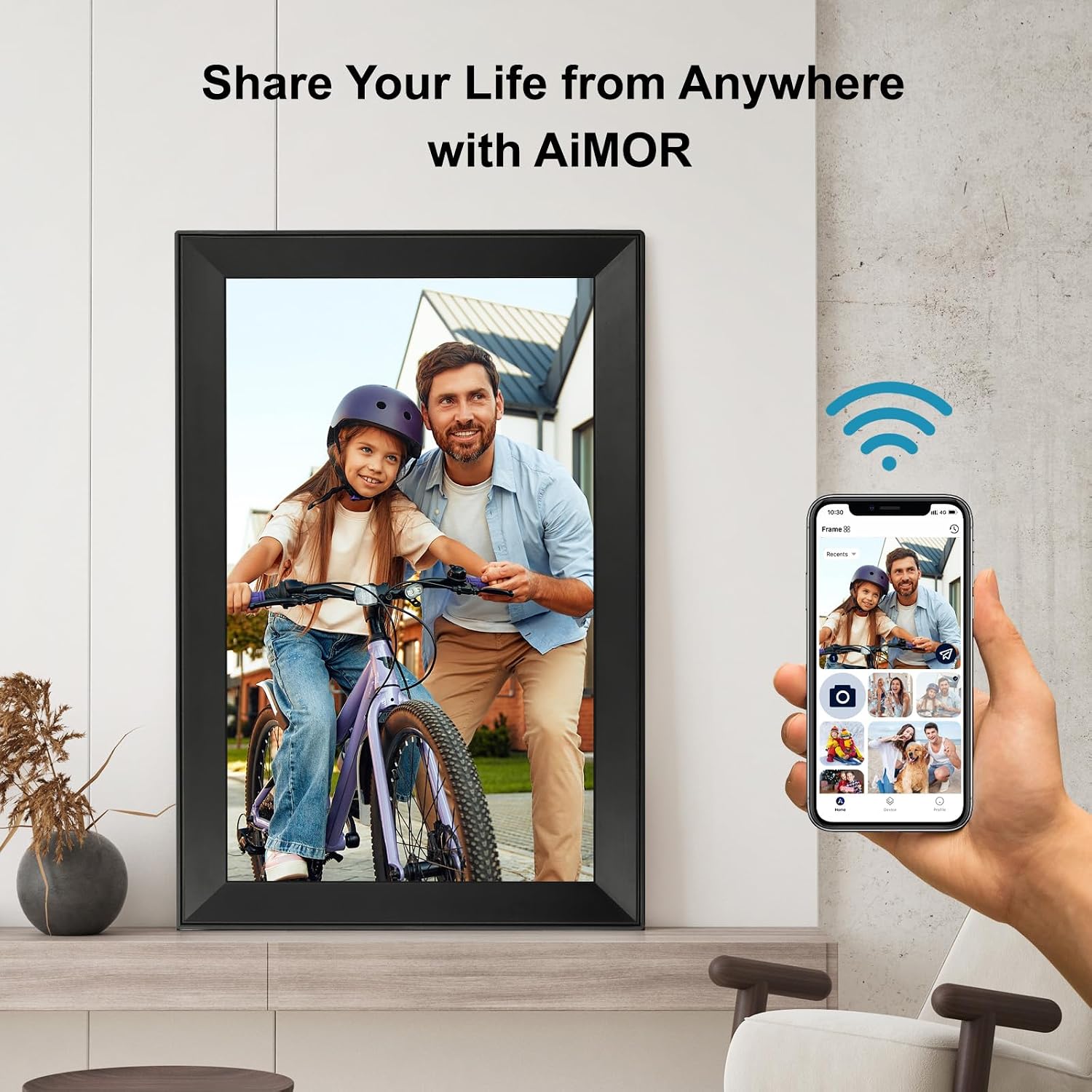 Detalle de AiMOR Digitaler Bilderrahmen 15,6 Zoll: WLAN, 64 GB Speicher, automatische Drehrichtung