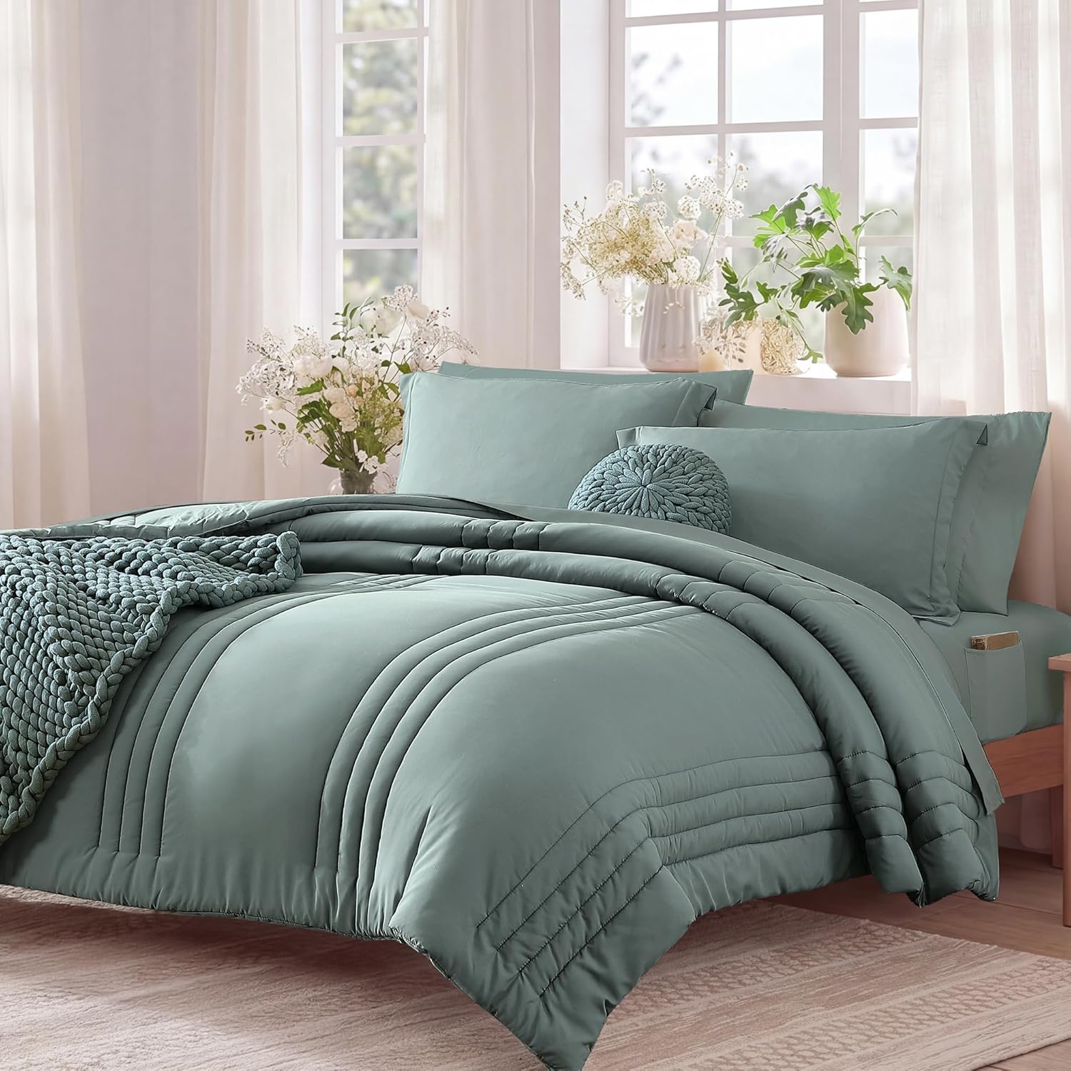 Thumbnail 1 de Monbix Queen Comforter Set 7-Piece Sage Green