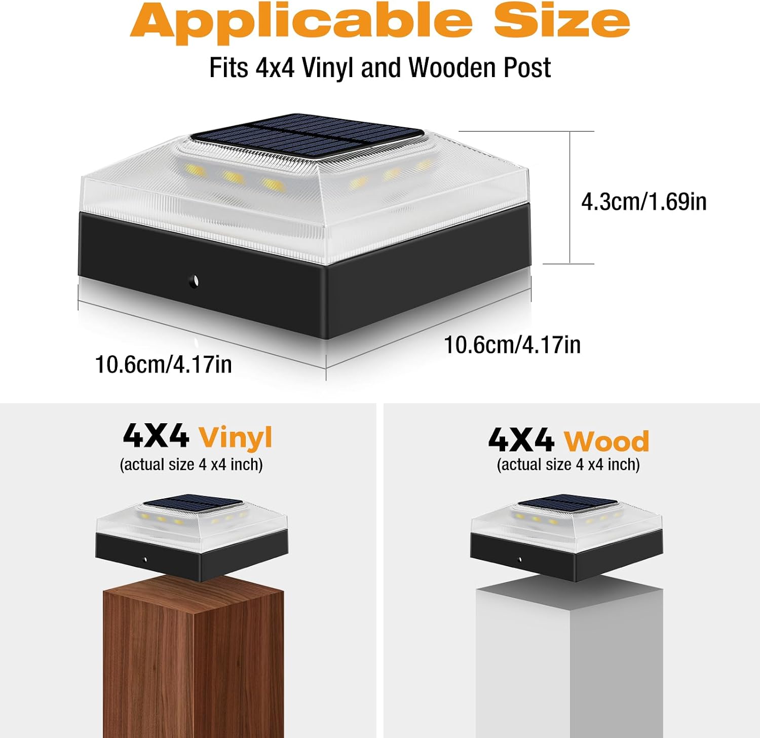 Detalle 2 de vighep 4x4 Solar Post Cap Lights, 2-Pack, 3 Colour Modes, IP65