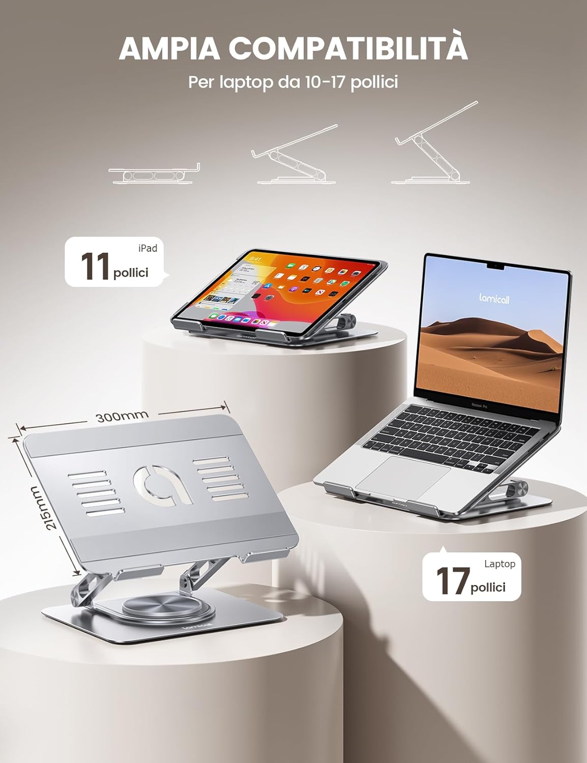Thumbnail 4 de Lamicall Supporto PC Portatile in alluminio con rotazione 360° e base più stabile, altezza e angolo regolabili (10–17,3")