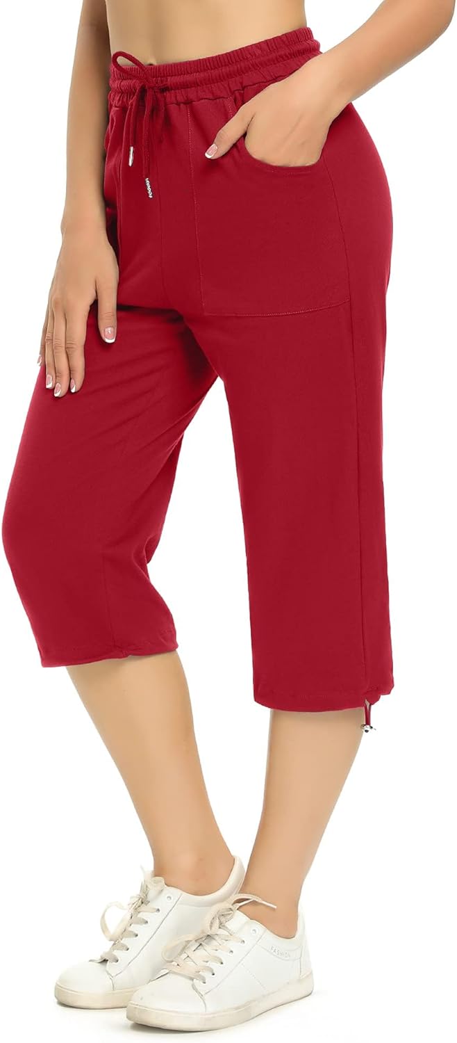 Thumbnail 6 de Totatuit Pantalon de sport femme 3/4 taille haute en coton doux (pantacourt) pour yoga, fitness et randonnée