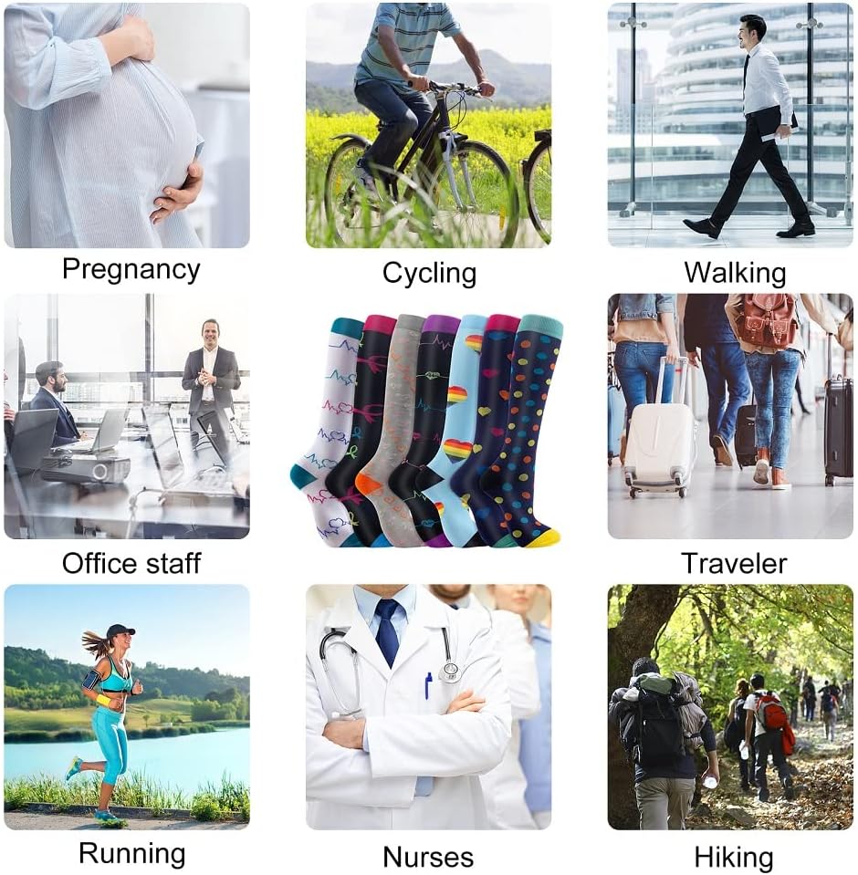 Detalle 2 de Pnosnesy 15-20 mmHg Compression Socks (7 Pairs) for Men and Women