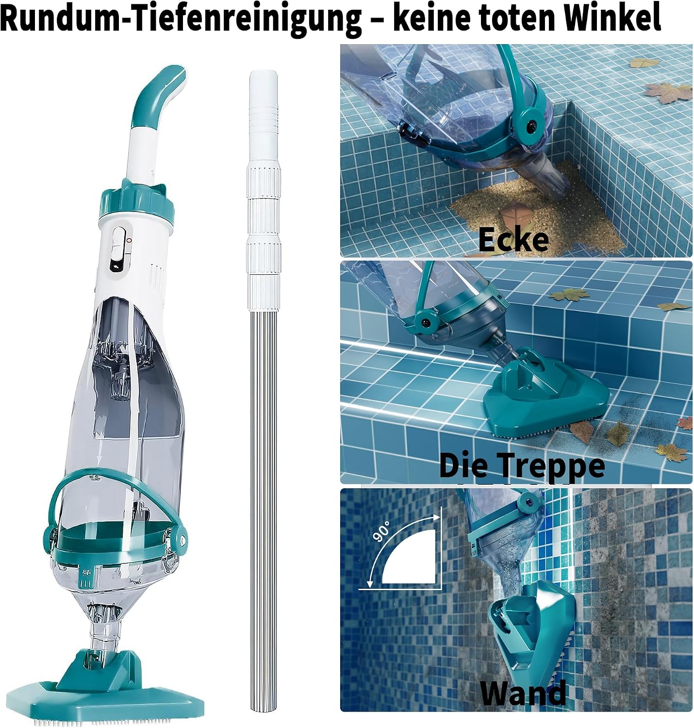 Detalle de FOTING Poolsauger Akku – kabelloser Bodensauger mit 4200 L/H, 60 Minuten Laufzeit