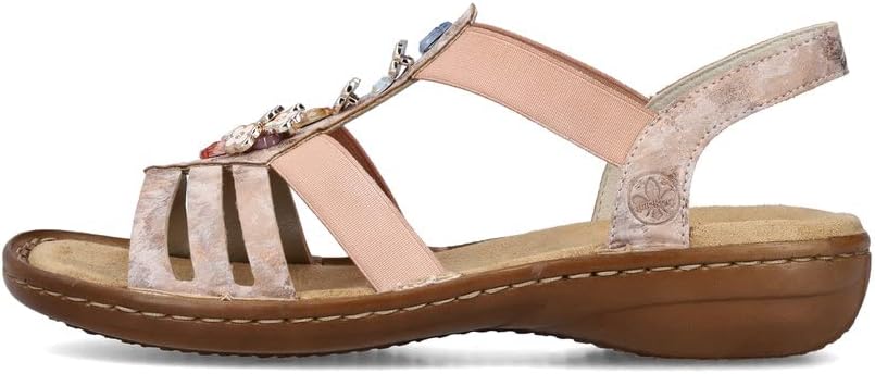 Detalle de Rieker Damen Dipinto Geschlossene Sandalen – Schlankes Profil, Keilabsatz 3,5 cm