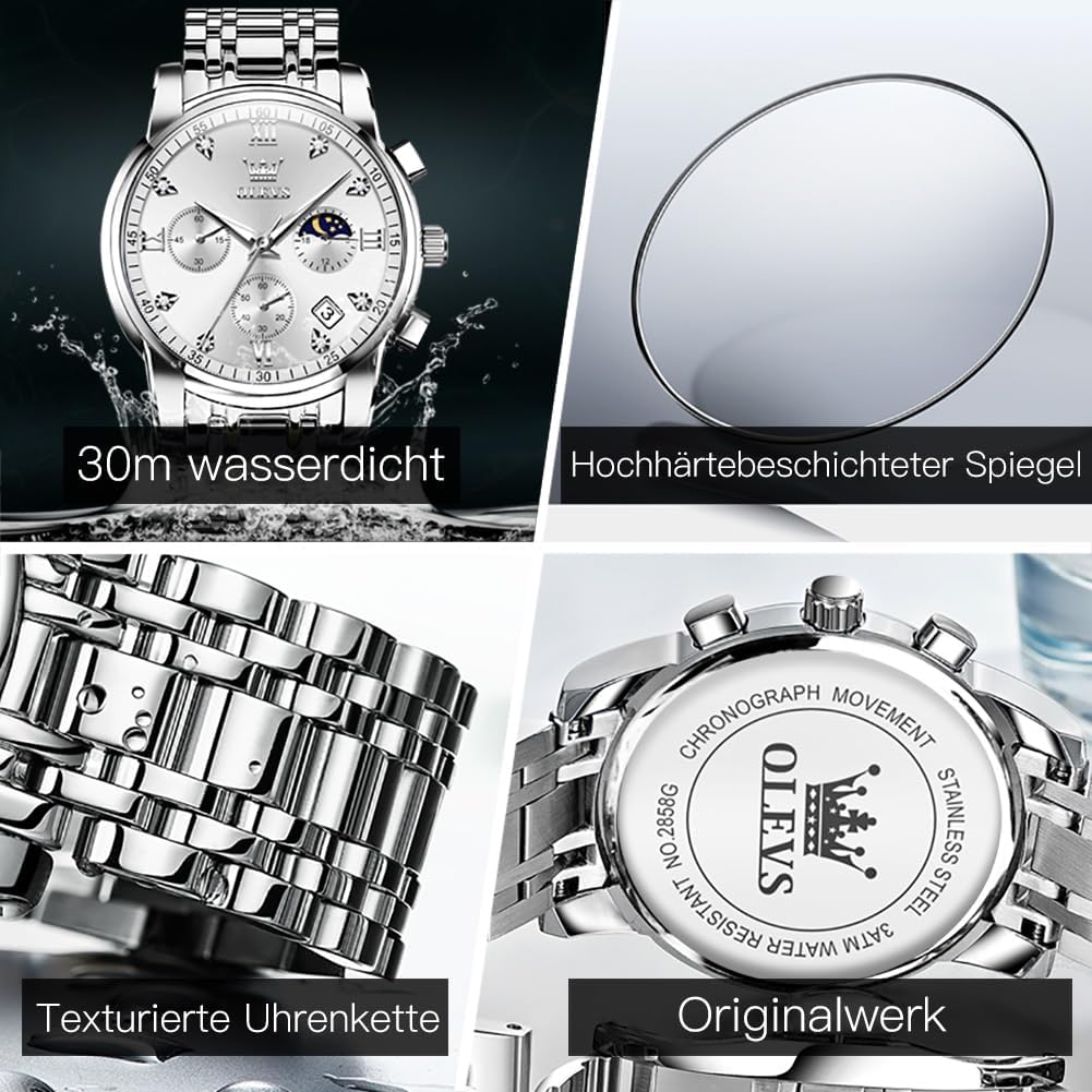 Thumbnail 4 de OLEVS Herrenuhr Schwarz Edelstahl 42 mm