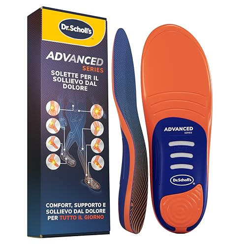 Detalle de Dr. Scholl’s Advanced Pain Relief: Solette ortopediche per scarpe e stivali, supporto arco plantare e ammortizzazione fino a 150 kg (taglia 42-42.5)