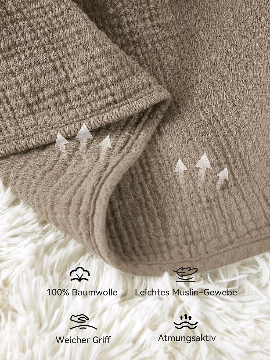 Detalle de TILLYOU 1er Set Musselin Decke 4-lagig – Baby-Pucktücher 75 × 100 cm, Grau-Beige