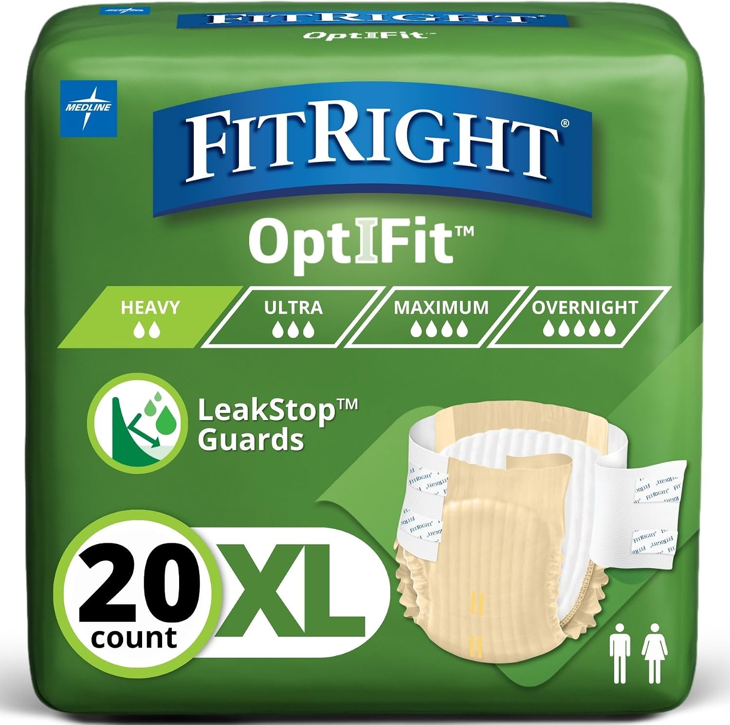 Detalle de FitRight Adult Diapers Extra+ Heavy Absorbency, Large, 80 Count