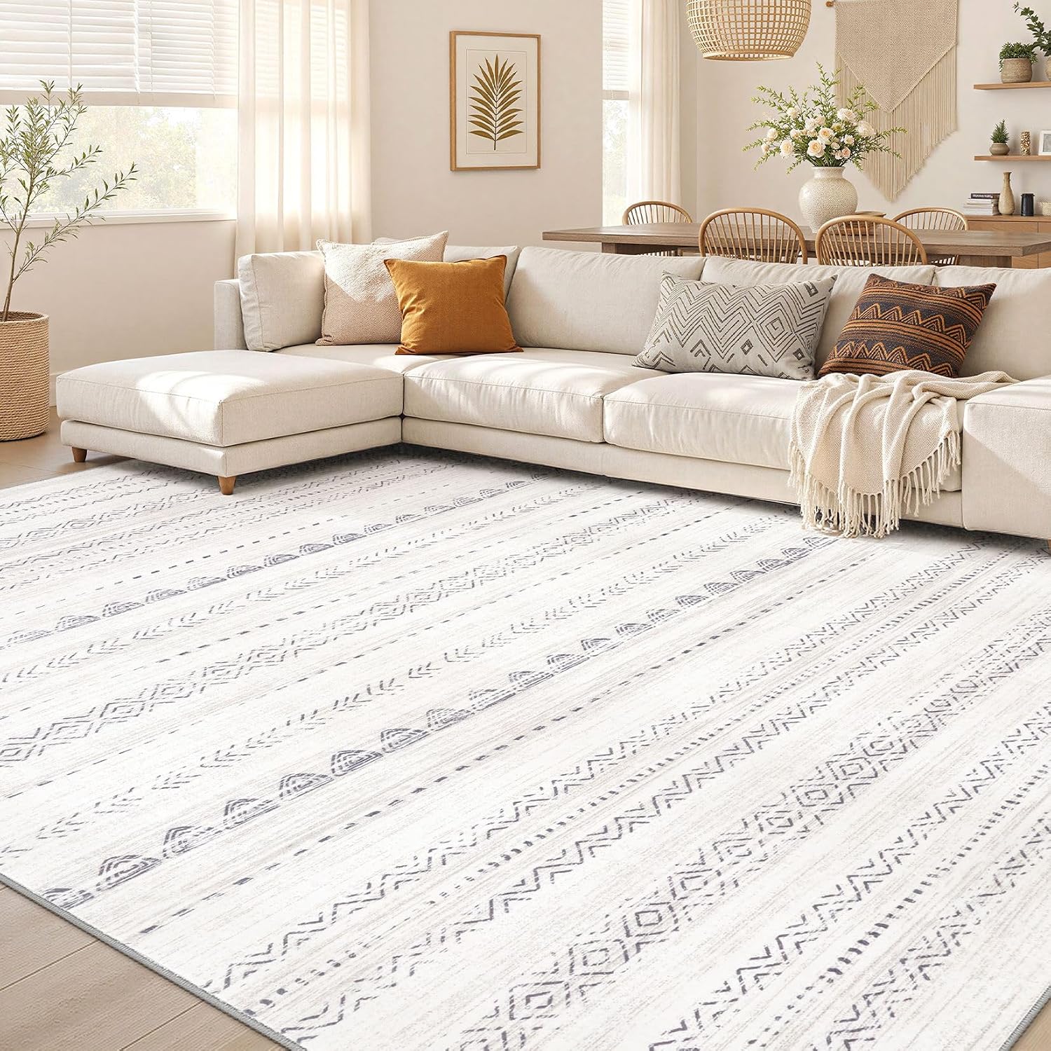 Detalle de Nakagishi 8x10 Washable Boho Area Rug (Gray) with Non-Slip TPE Backing