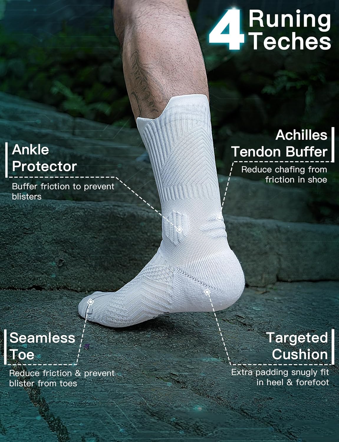 Thumbnail 4 de Juclise Coolmax Bamboo Crew Compression Running Socks