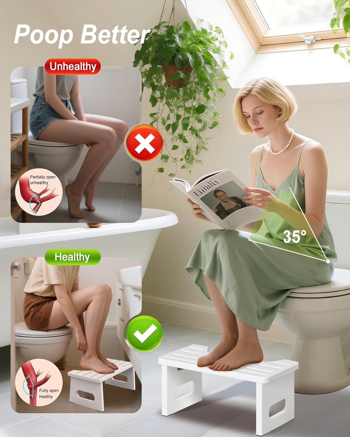 Thumbnail 1 de RayLove Toilettenhocker Holz – Klappbarer WC-Hocker für Erwachsene, Strahlendes Weiß