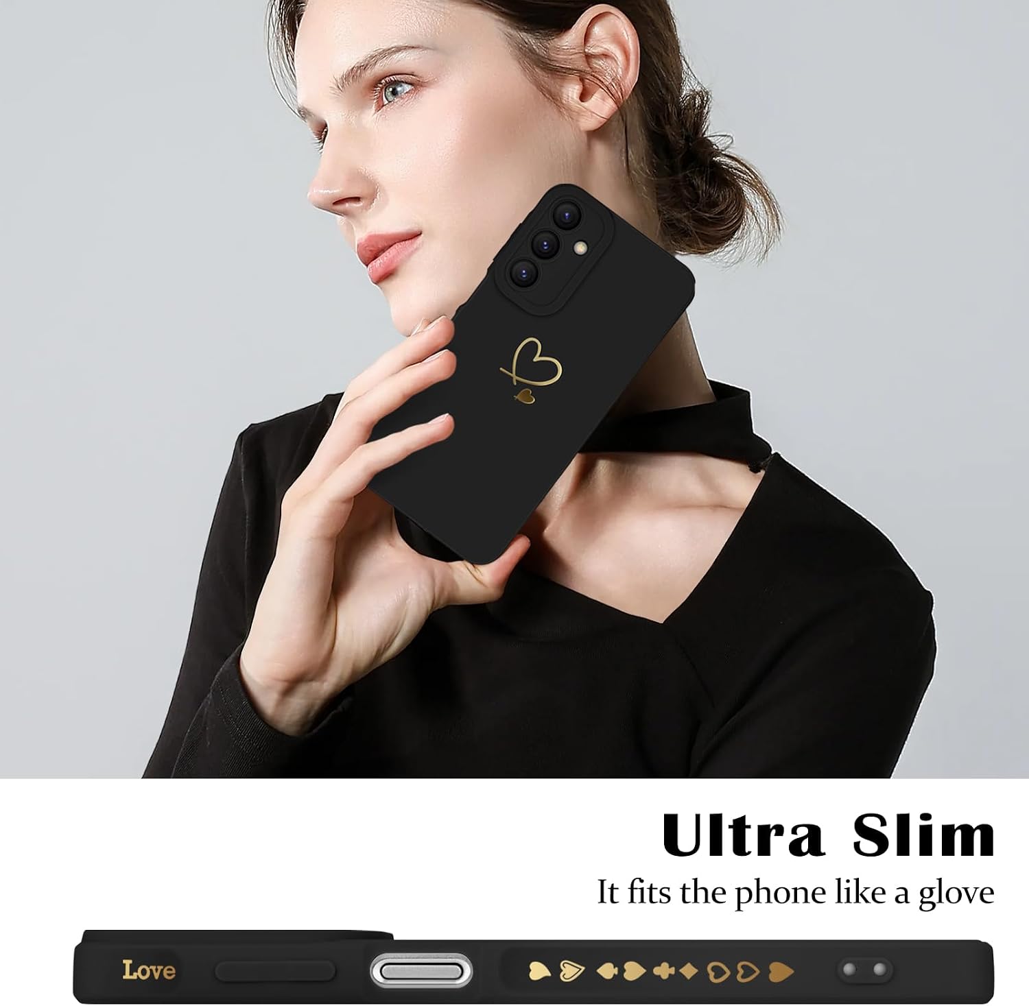 Detalle de Newseego Galaxy A16 Cute Gold Love Heart Liquid Silicone Case