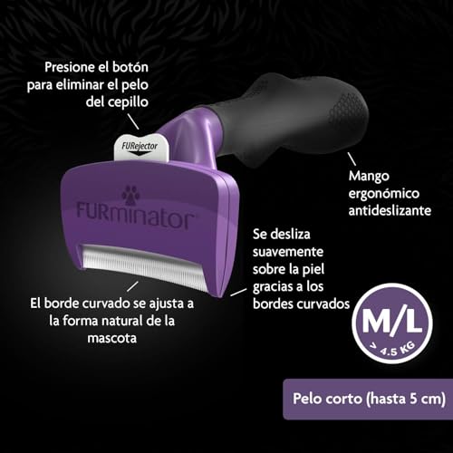 Detalle de FURminator deShedding: Cepillo para gatos medianos y grandes de pelo corto (L) — borde de acero y mango ergonómico