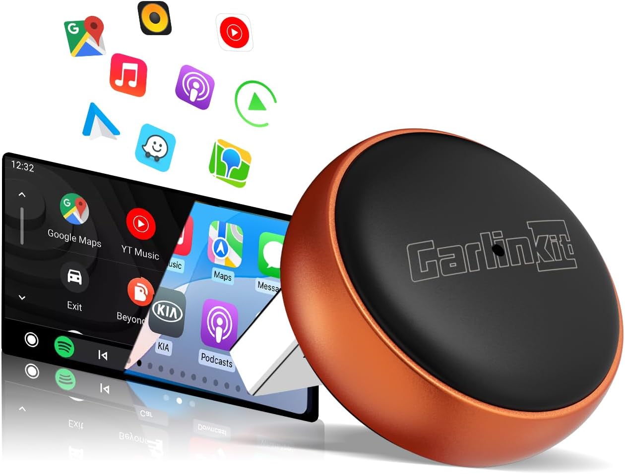 Detalle de Carlinkit Mini Ultra 3 Wireless CarPlay Adapter, USB-A/C, Orange