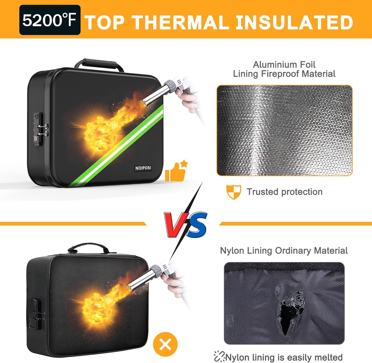 Thumbnail 3 de Noiposi Fireproof Document Box with Heated Insulation up to 5200°F and Digital Lock