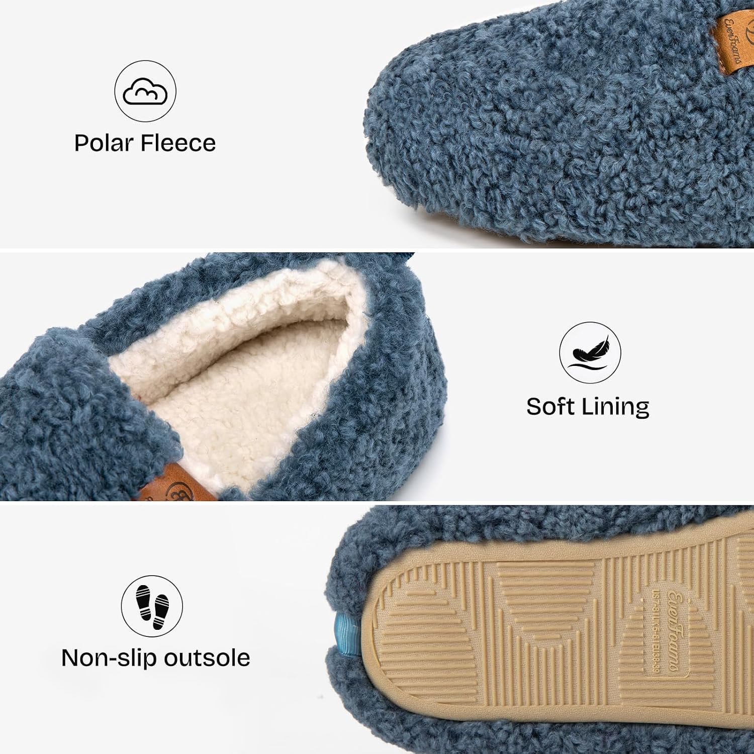 Detalle de EverFoams Chaussons femme chauds en mousse à mémoire de forme, doublure polaire et semelle antidérapante