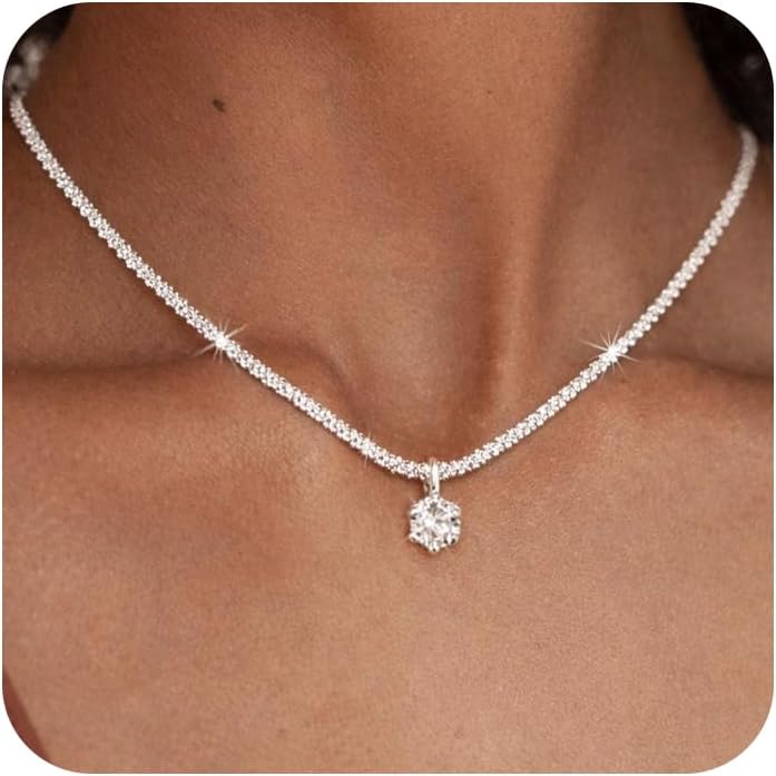 Detalle de Maynor Geburtsstein Halskette Damen – 925 Sterling Silber mit Zirkonia-Anhänger in 12 Farben