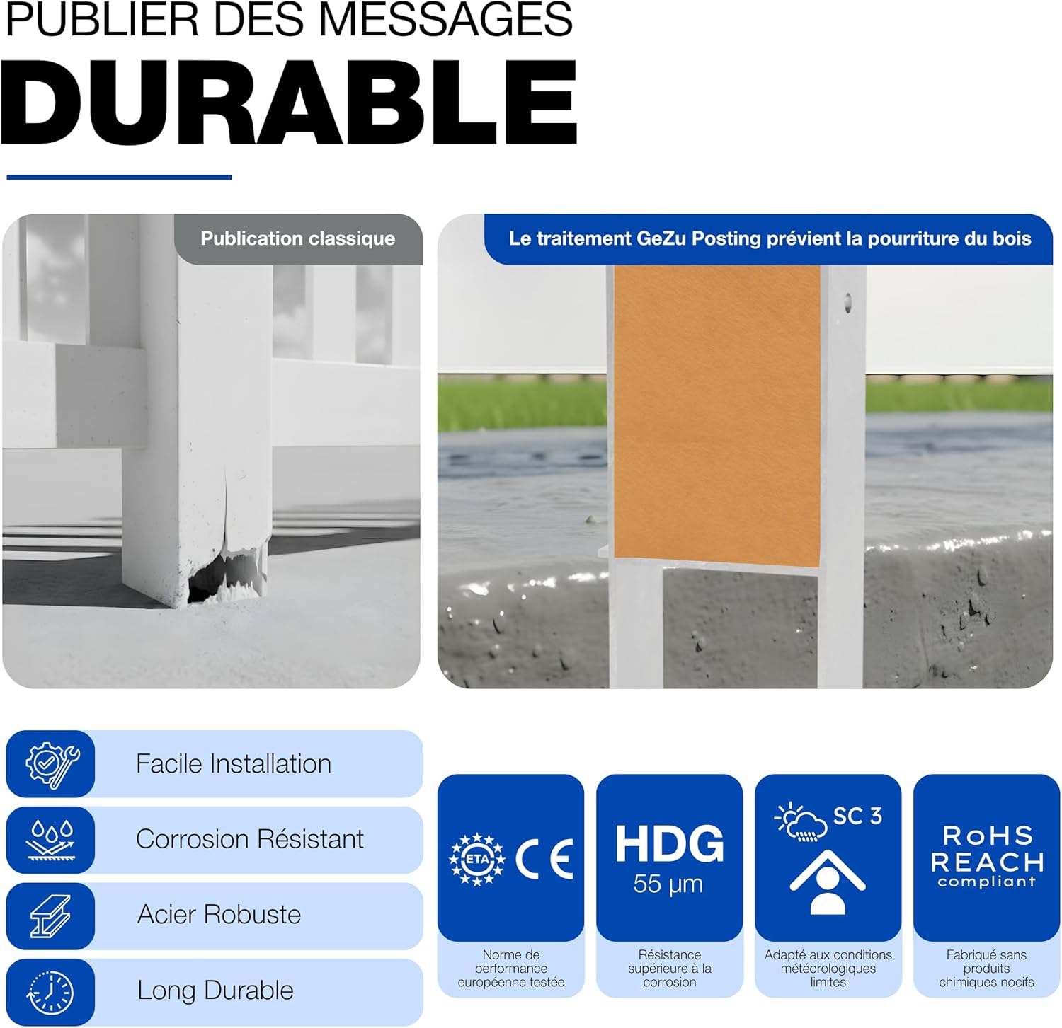 Thumbnail 5 de GeZu Impex Support de poteau en H galvanisé à chaud – Lot de 4, 91 x 400 mm