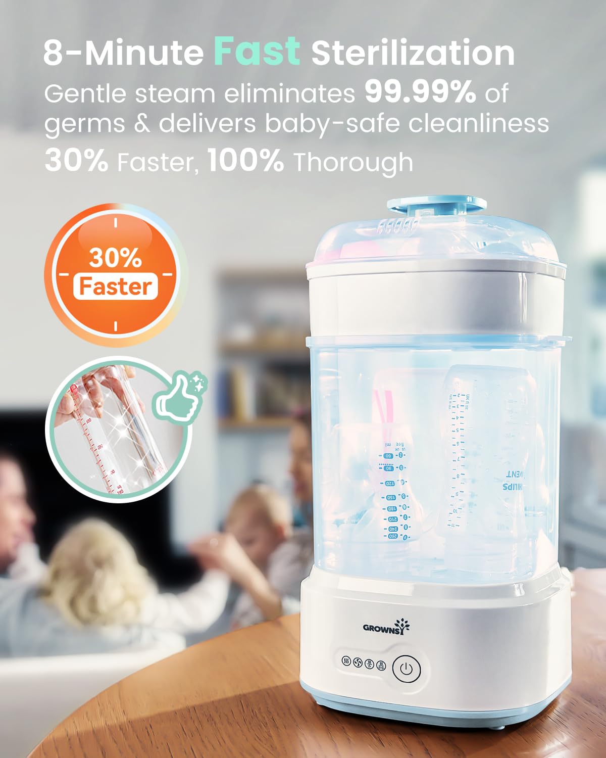 Detalle de Grownsy LS-BE916 Compact Baby Bottle Sterilizer and Dryer, Blue