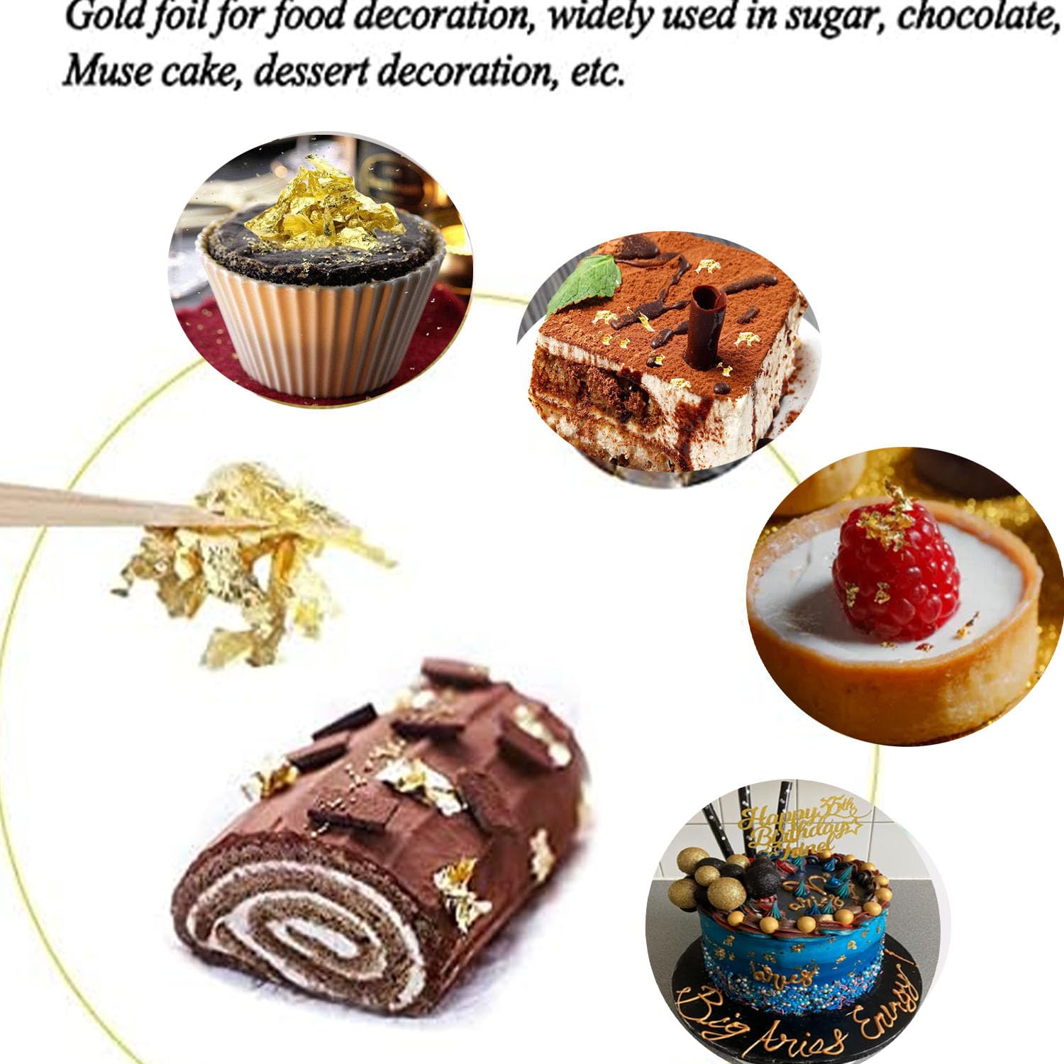 Detalle de 3 Flaschen Kuchen-Dekor Blattgold – Blattgoldflocken, Goldfolie für Kuchen, Backen und Kunsthandwerk
