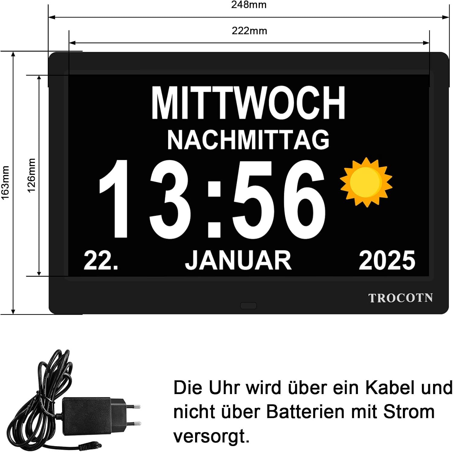 Detalle de TROCOTN 10 Zoll Demenz Uhr mit Großdisplay