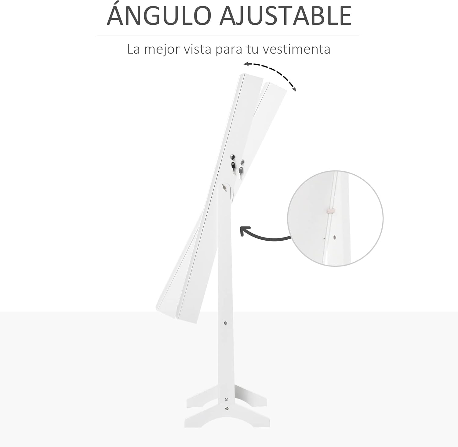 Detalle 2 de HOMCOM Espejo Joyero de Pie 46x36,5x151,5 cm Blanco
