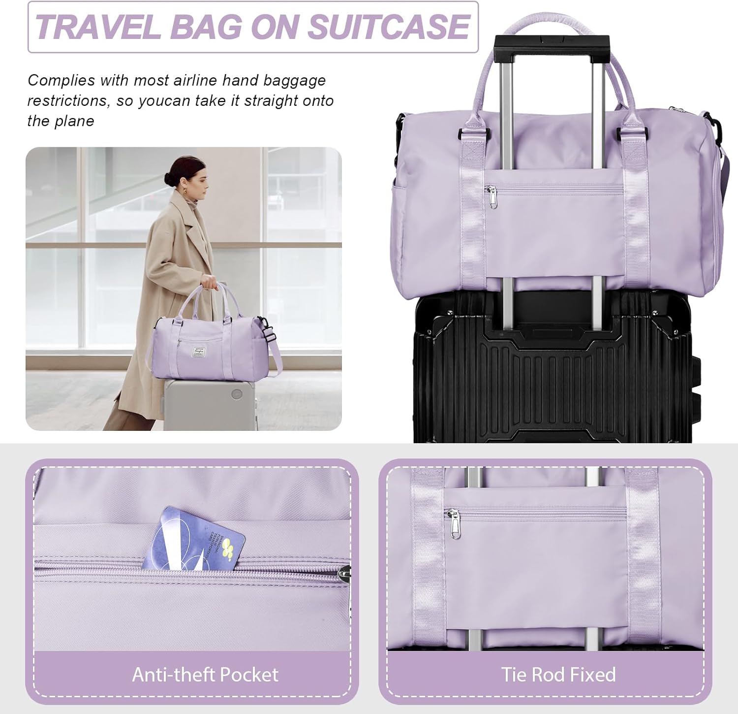 Detalle de WEPLAN Sport-Duffelbag mit Nassfach & Schuhfach (Handgepäck) – Lila
