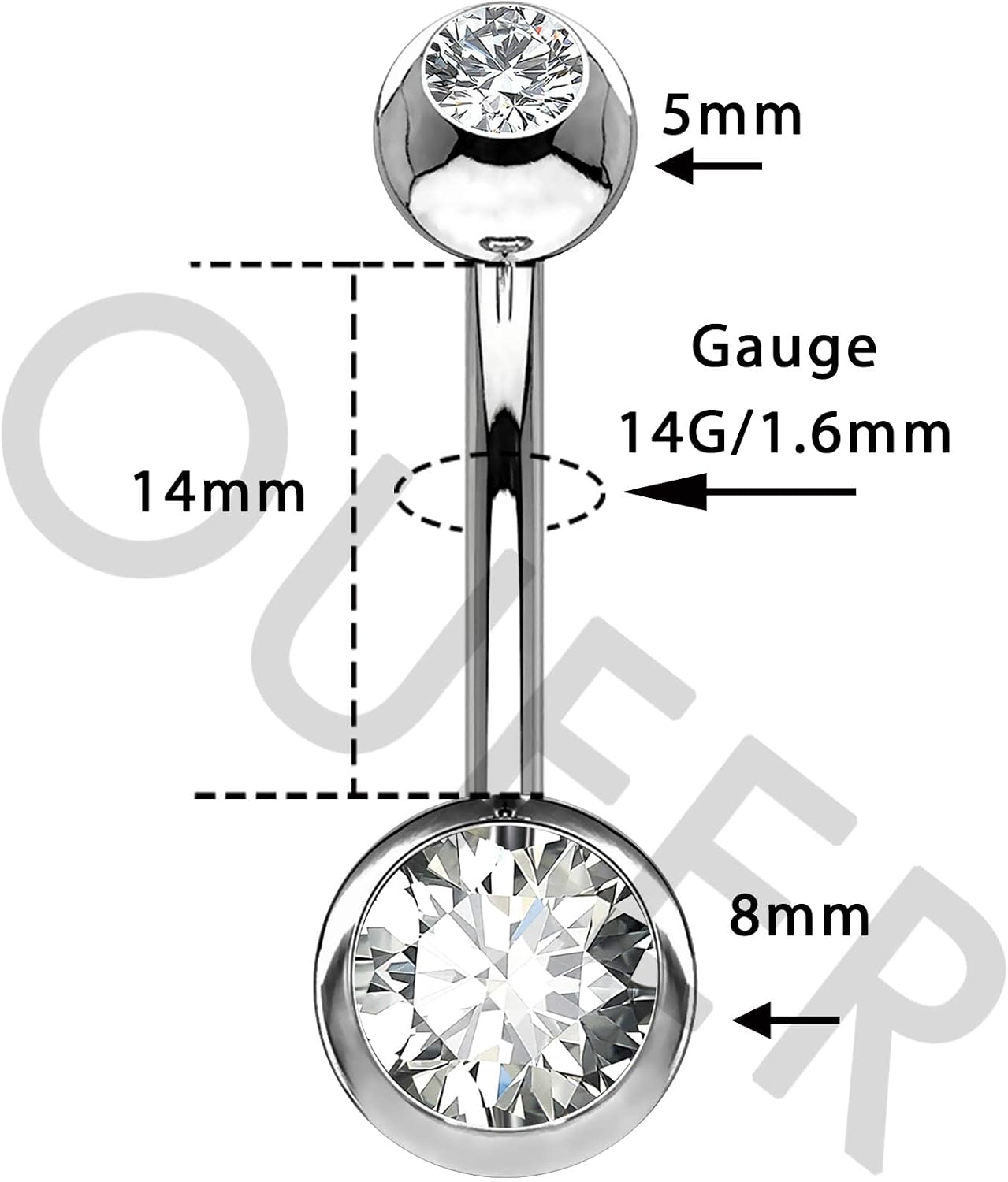 Thumbnail 3 de OUFER 14G 14 mm Piercing nombril Titane