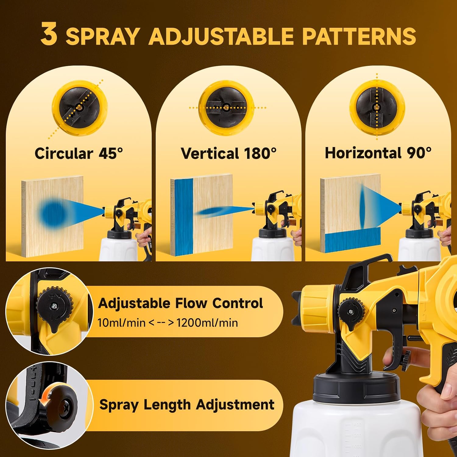 Thumbnail 3 de Fence Paint Sprayer for Walls and Ceilings – 700W HVLP with 1400ml Cup and 5 Nozzles