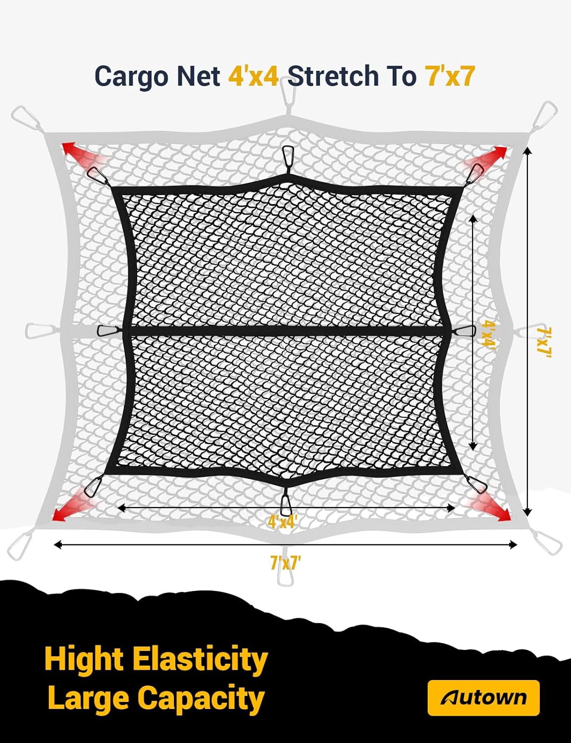 Detalle de AUTOWN Cargo Net 4'x4'–7'x7' for Truck Bed