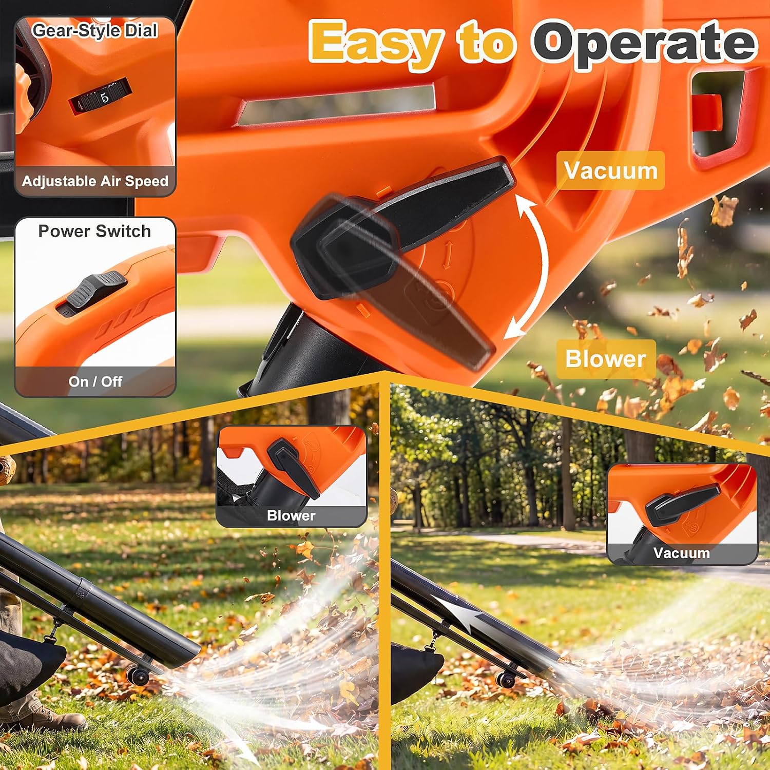 Detalle 2 de KMFurnila Electric Leaf Blower Vacuum Mulcher, 1.2-Bushel Bag