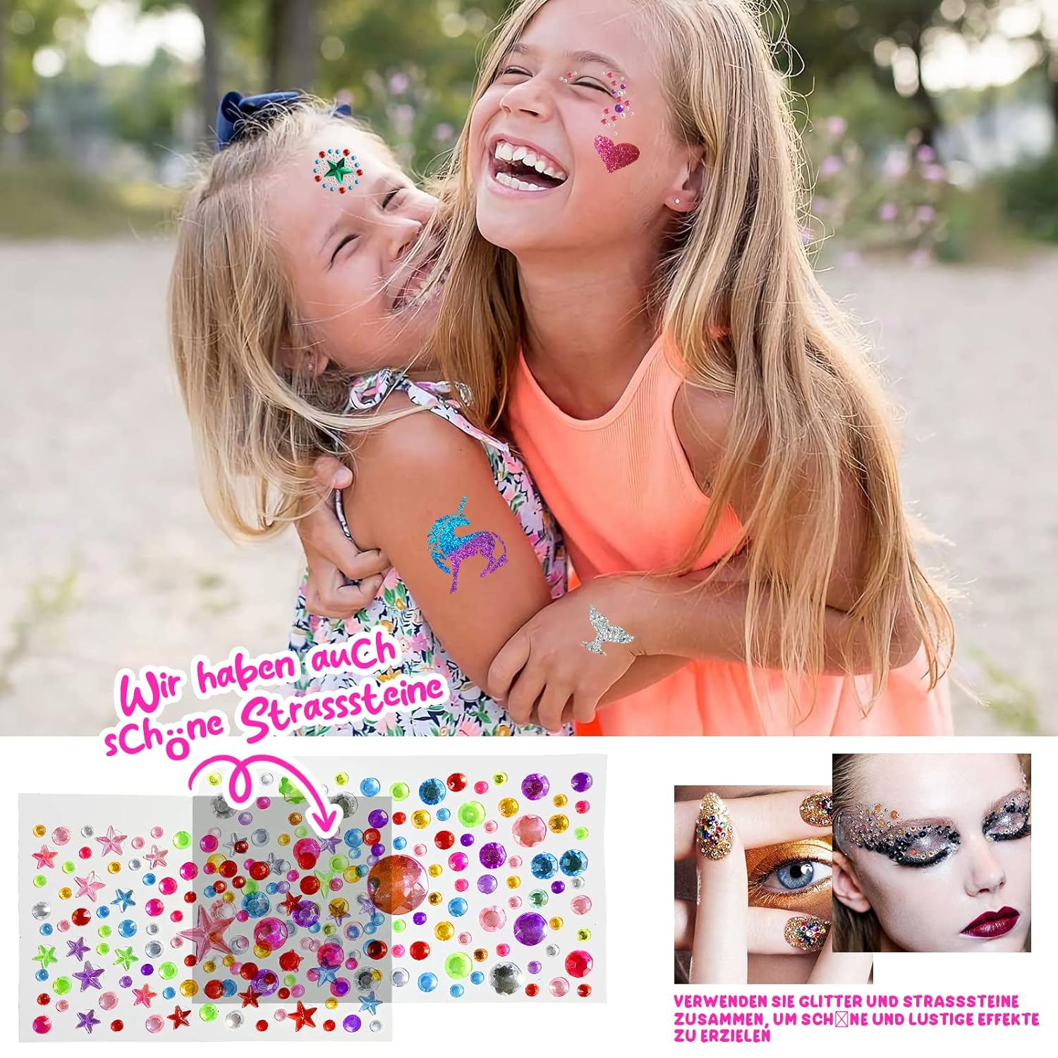 Thumbnail 3 de jingyuanli Glitzer Tattoo Set Kinder mit 42 Farben, 228 Schablonen und Strasssteinen (ab 3 Jahren)