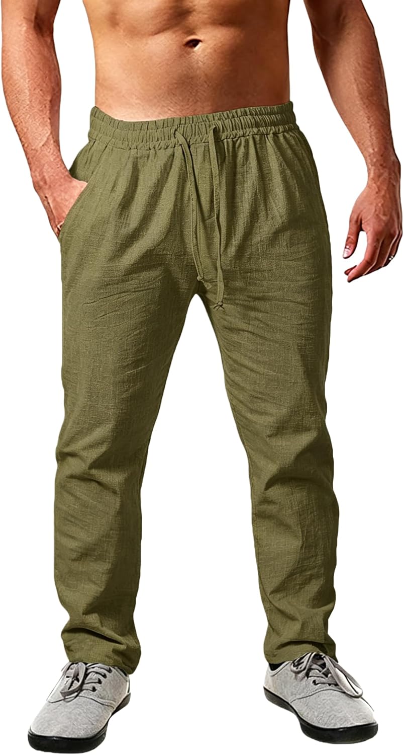 Thumbnail 6 de Cegerne Pantaloni in Lino Estivi Uomo: Pantaloni larghi, vita elastica e coulisse in blu reale XXL