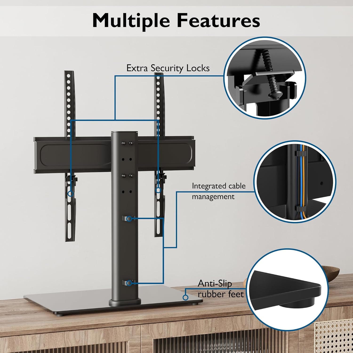 Detalle de BONTEC supporto da tavolo per TV 24–60" regolabile in altezza e girevole (max VESA 400x400, 45 kg)