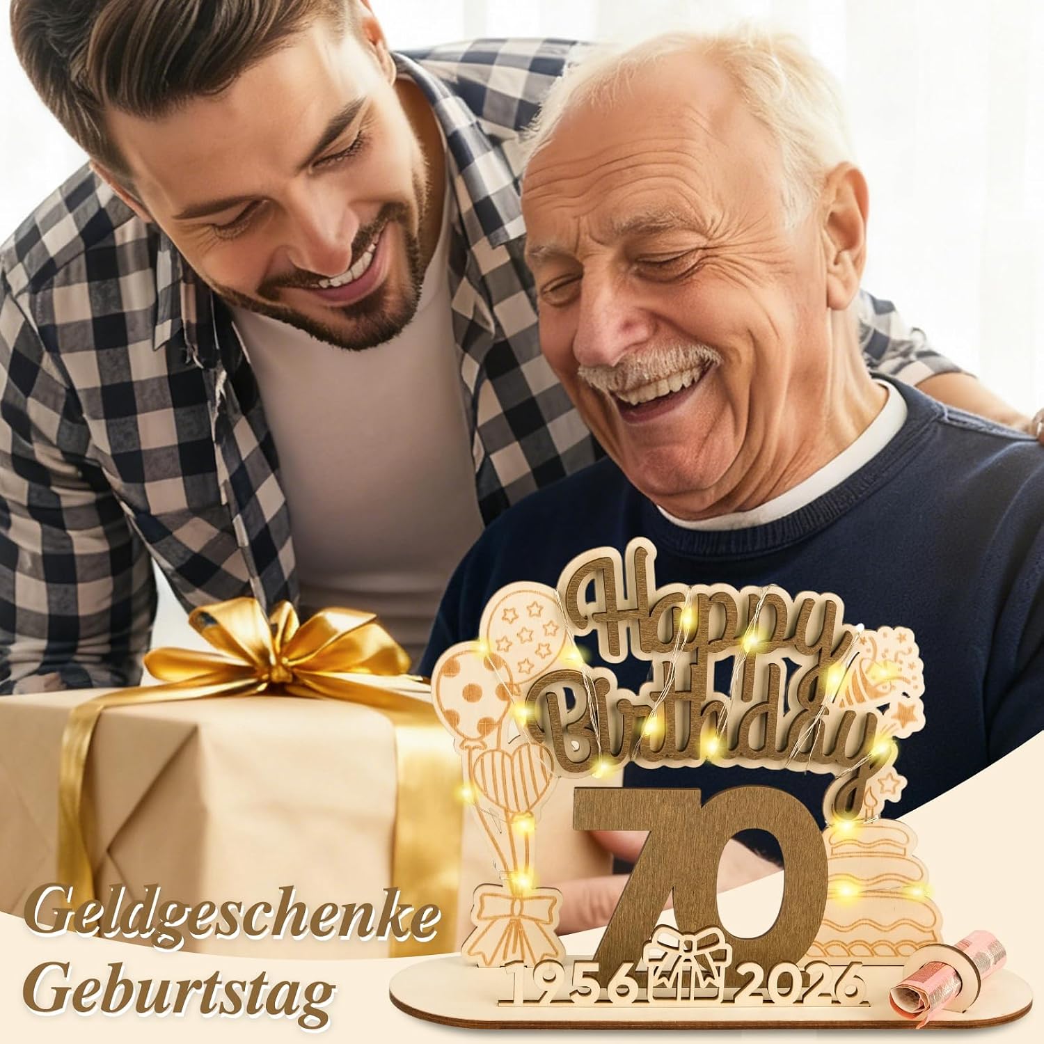 Detalle 2 de ARTREE houten gastenboek voor 70e verjaardag, personaliseerbaar en herbruikbaar