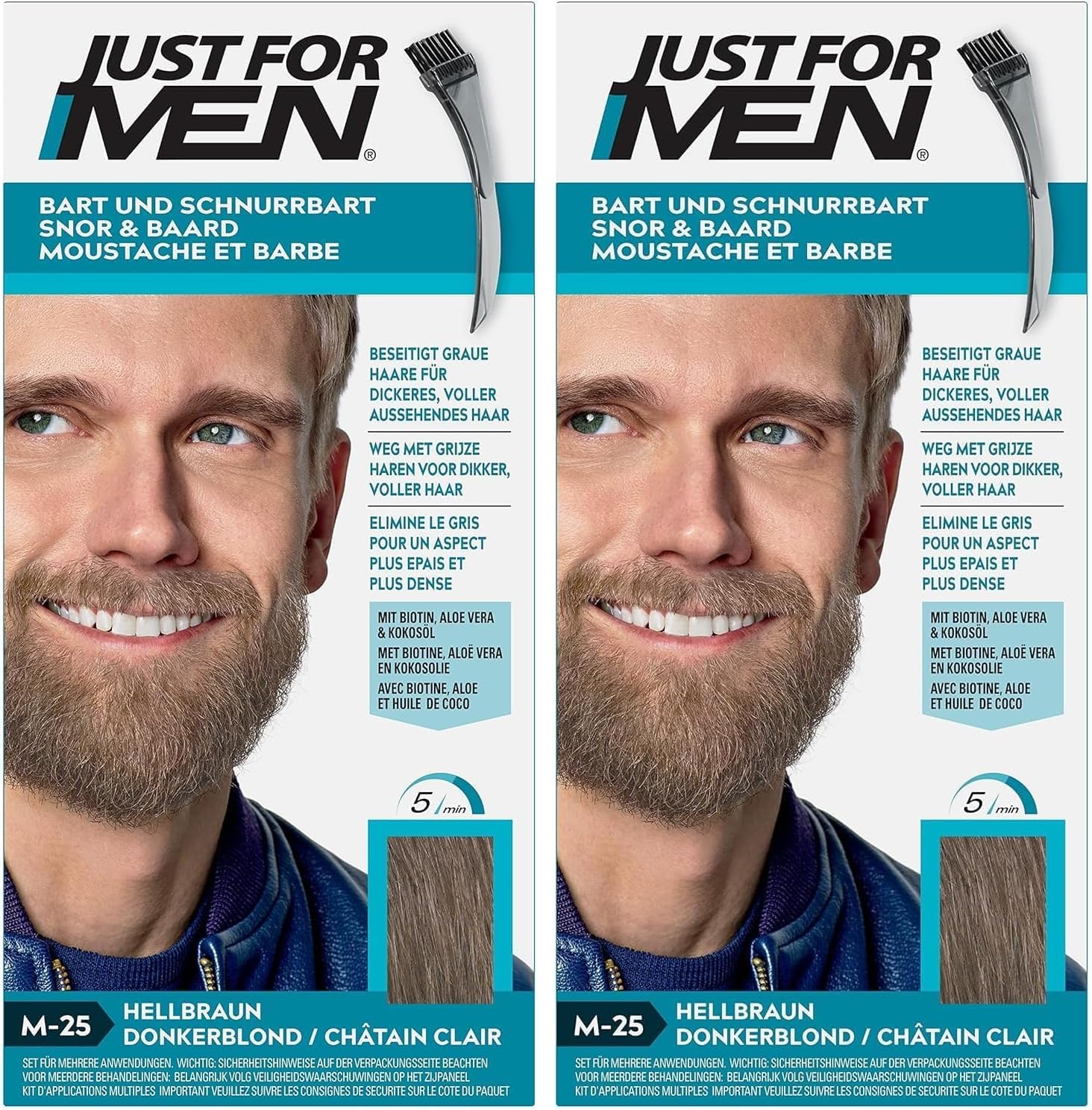 Detalle de Just For Men Barbe & Moustache – coloration barbe Naturel, sans ammoniaque, Noir M55