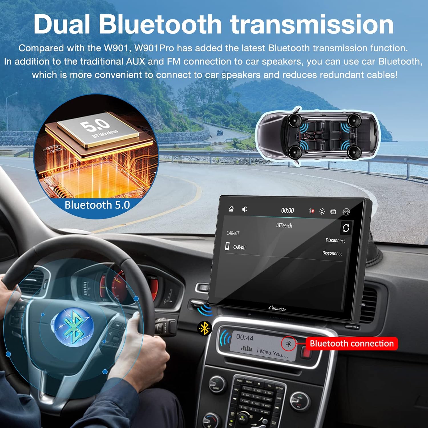 Detalle de Carpuride w901 Pro Wireless CarPlay & Android Auto with Backup Cam