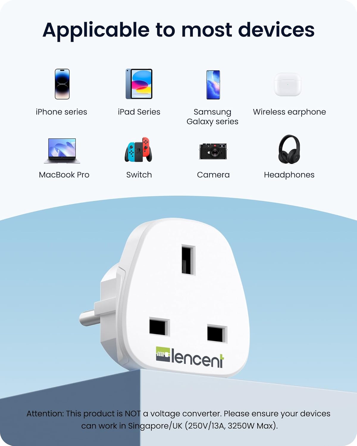 Thumbnail 4 de LENCENT 2X UK to EU Euro Plug Adapter (Type E/F, grounded) for travel