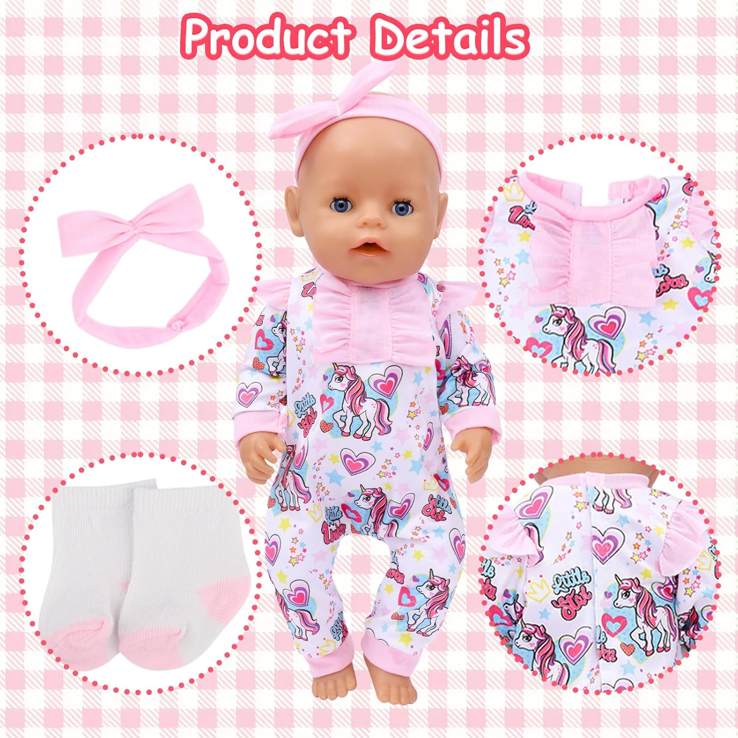 Thumbnail 3 de Puppenkleidung 43 cm Newborn Baby Puppen-Set (Pyjama mit Schleife, Stirnband, Kleiderbügel & Socken) – für 35–43 cm Puppen