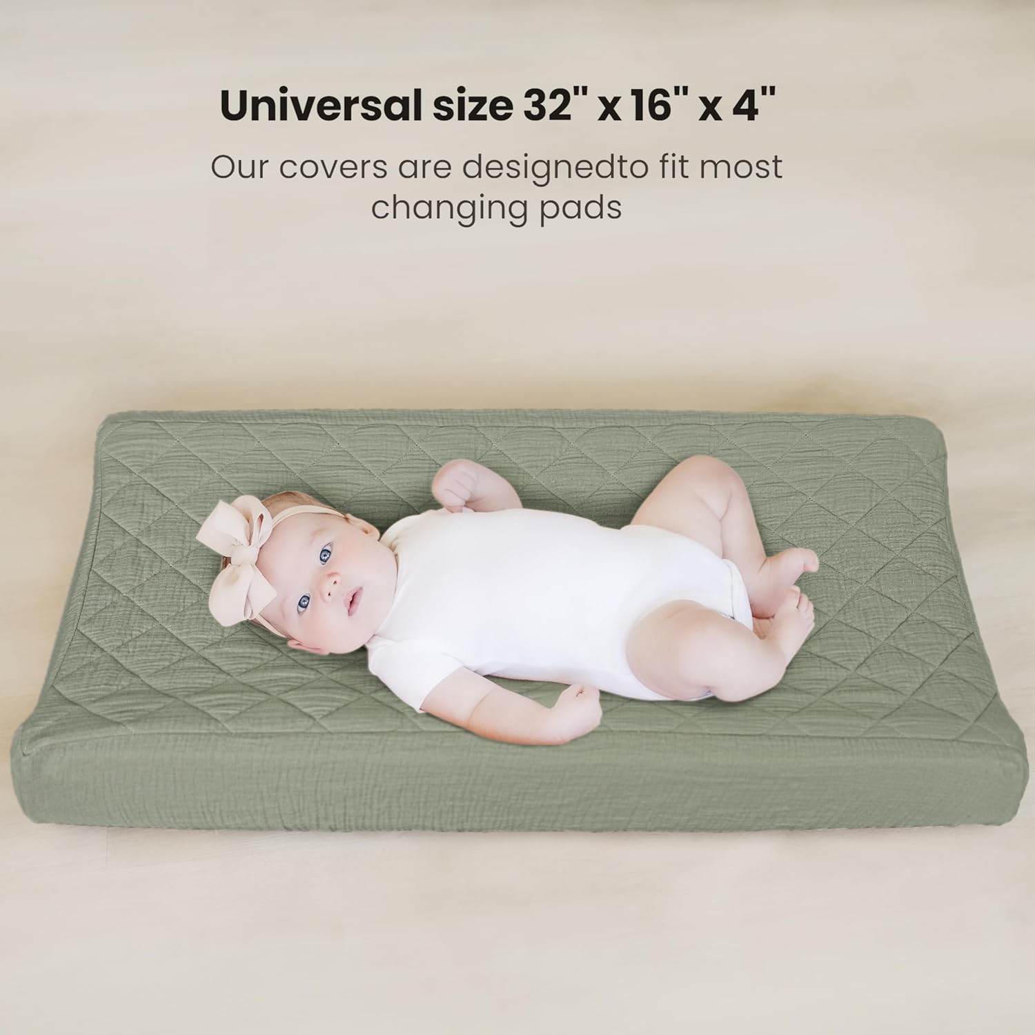 Detalle de Konssy Quilted Muslin Changing Pad Covers, 2-Pack, Waterproof, 32 x 16 Inches