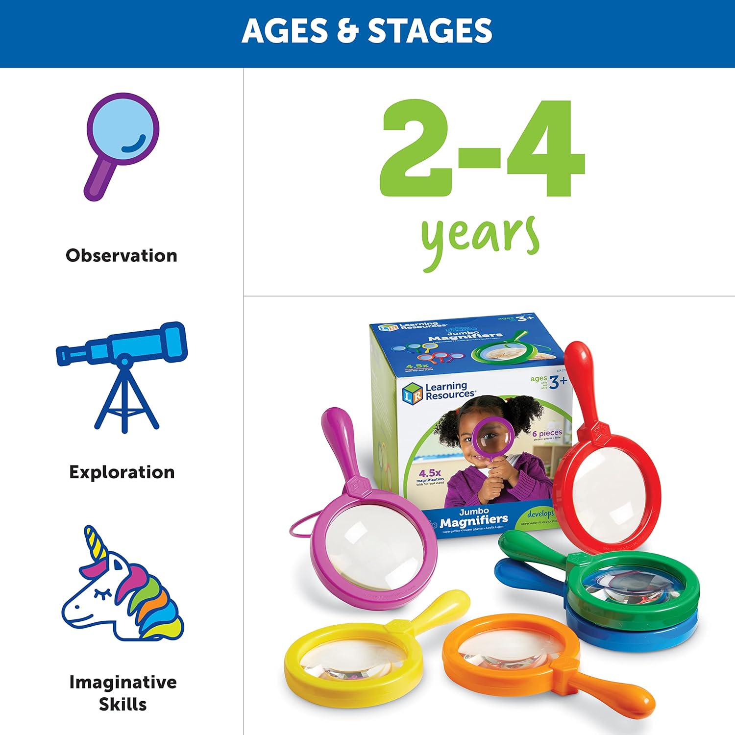 Detalle de Learning Resources Lenti d’Ingrandimento Jumbo – Set da 6 per Bambini 3+
