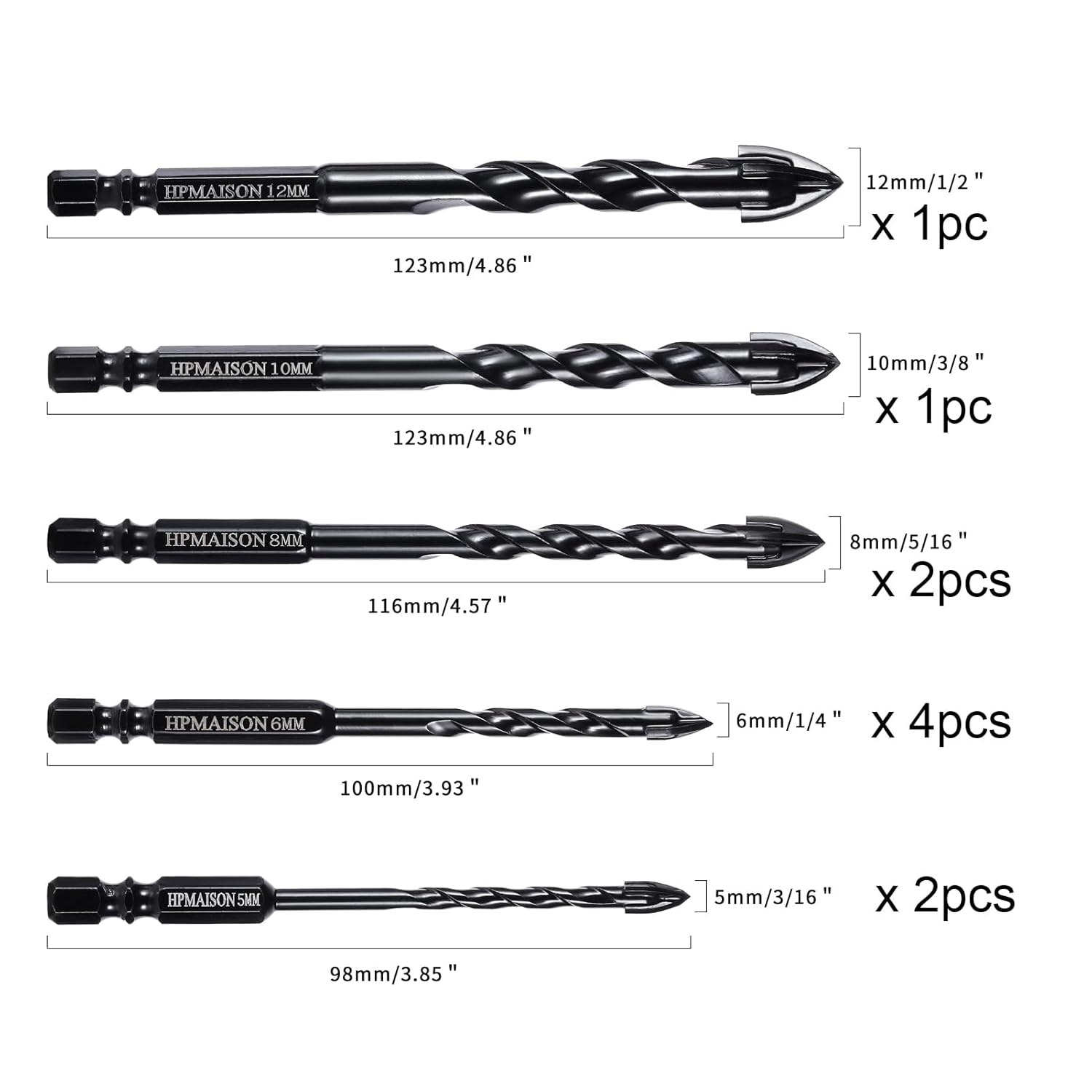 Thumbnail 1 de HPMAISON 10PCS Masonry Drill Bits set (carbide-tipped) for concrete, tile, glass and more