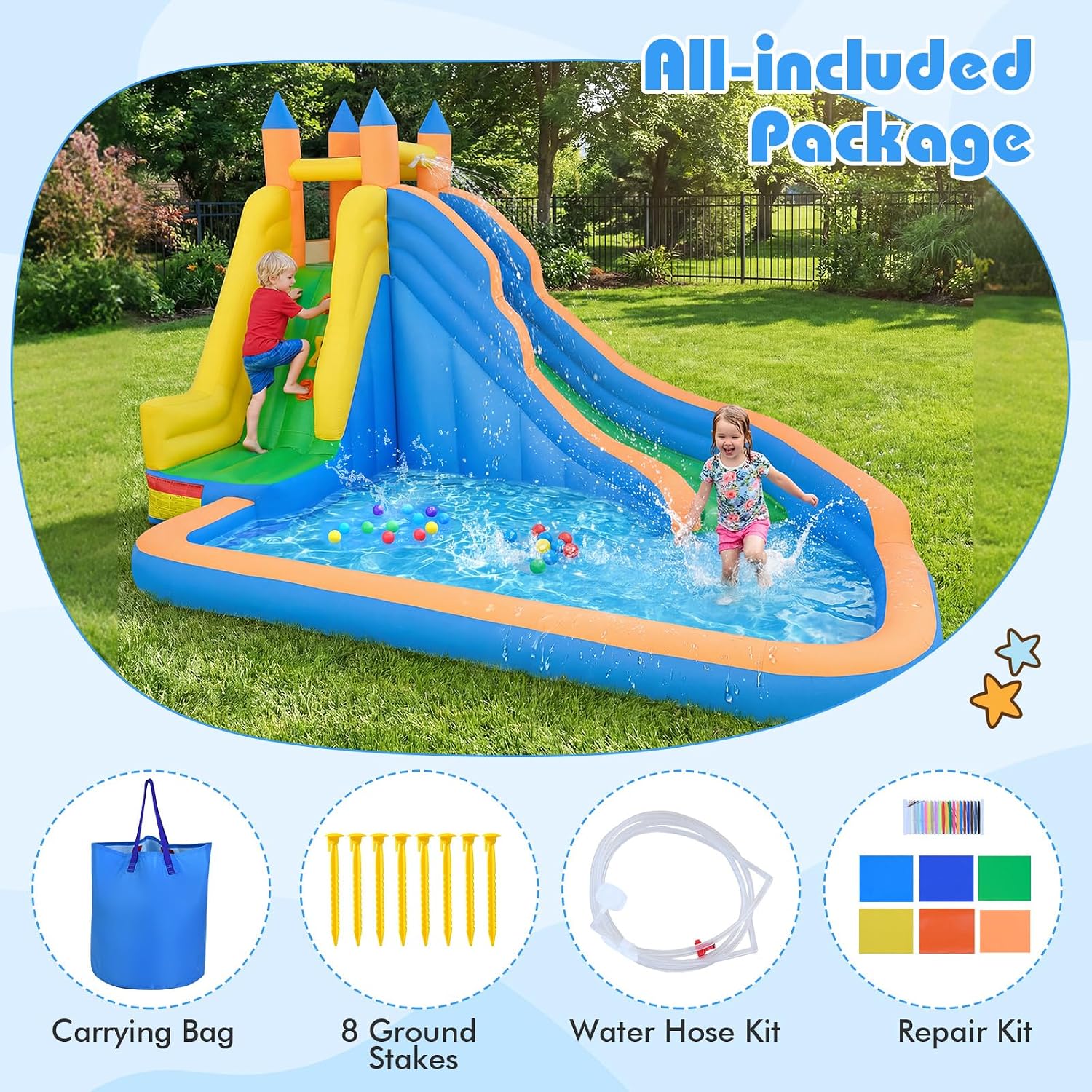 Detalle de Costzon Inflatable Water Slide: Giant Backyard Water Park with Climbing Wall and Splash Pool