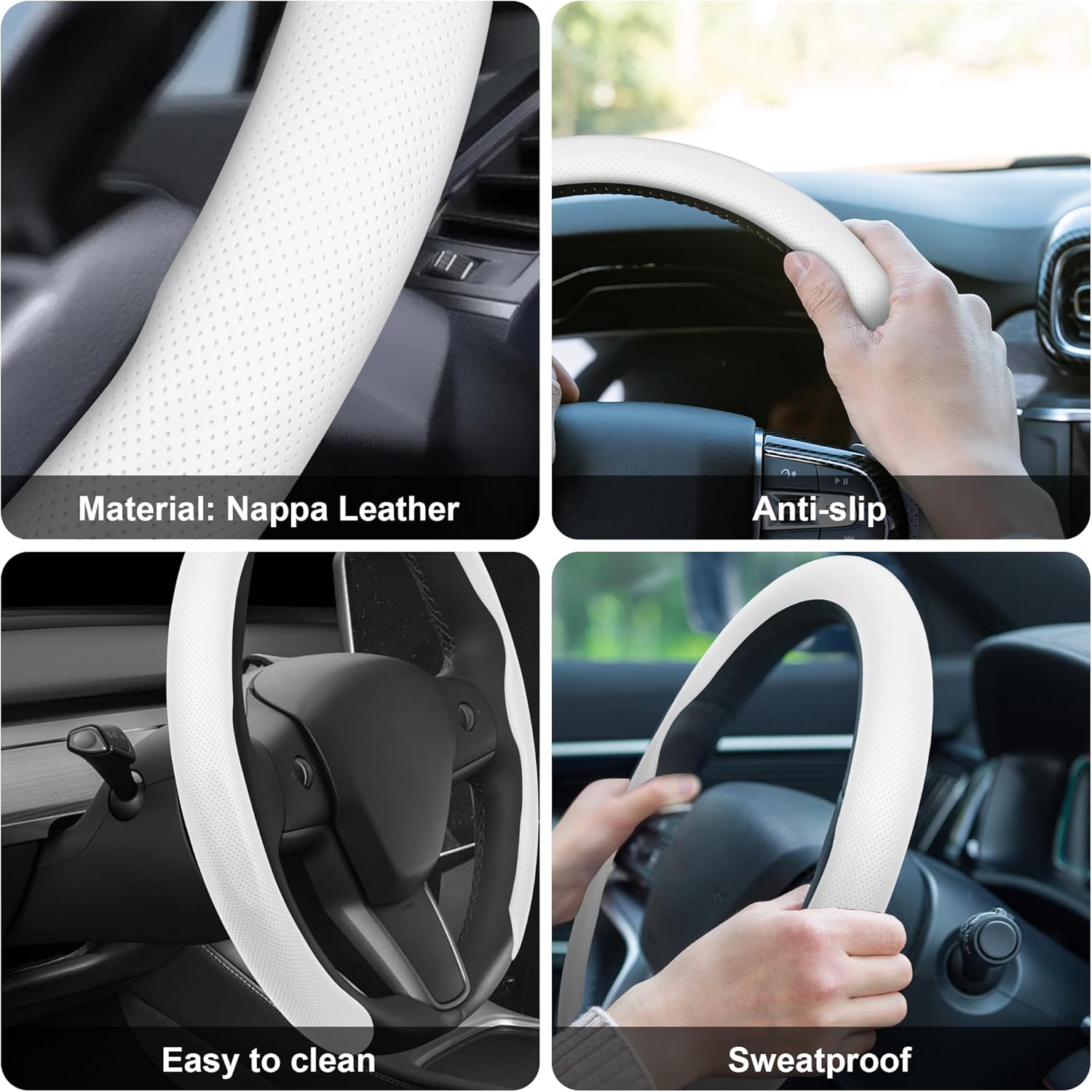 Thumbnail 5 de Frani Nappa Leather Steering Wheel Cover — Universal 15 Inch, Premium Non-Slip Comfort Grip