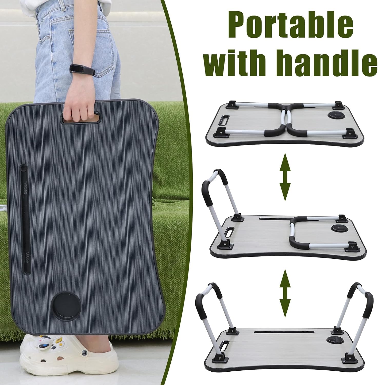 Thumbnail 3 de Laptop Desk with Foldable Legs and Cup Slot – Black (Bed Table)